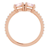 14K Gold Oval Natural Pink Morganite Accented Two-Stone Ring - view 7