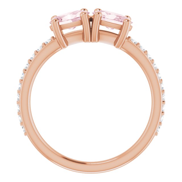 14K Gold Oval Natural Pink Morganite Accented Two-Stone Ring - view 7