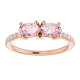 14K Gold Oval Natural Pink Morganite Accented Two-Stone Ring - view 8