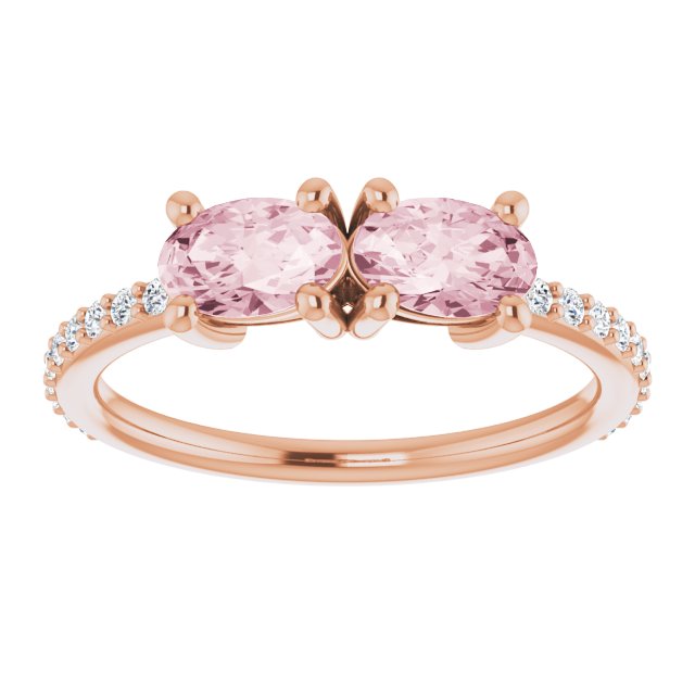 14K Gold Oval Natural Pink Morganite Accented Two-Stone Ring - view 8