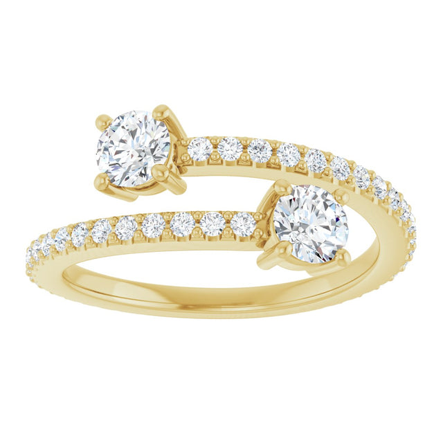 14K Gold Round Lab-Grown Diamond Two-Stone Bypass Ring - Yellow Gold - view 13
