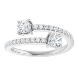 14K Gold Round Natural Diamond Two-Stone Bypass Ring - White Gold - view 13