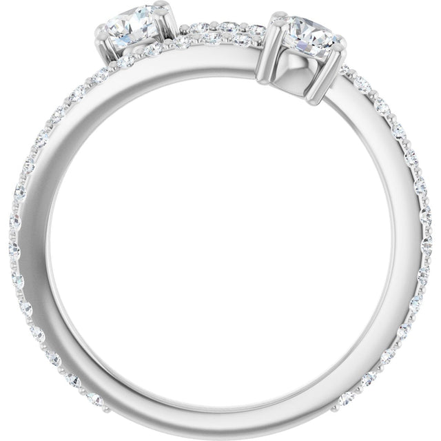 14K Gold Round Lab-Grown Diamond Two-Stone Bypass Ring - White Gold - view 12