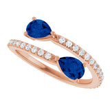 14K Gold Pear Lab-Grown Blue Sapphire Two-Stone Bypass Ring - Rose Gold - view 15