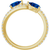 14K Gold Pear Lab-Grown Blue Sapphire Two-Stone Bypass Ring - Yellow Gold - view 12
