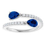 14K Gold Pear Natural Blue Sapphire Two-Stone Bypass Ring - White Gold - view 13