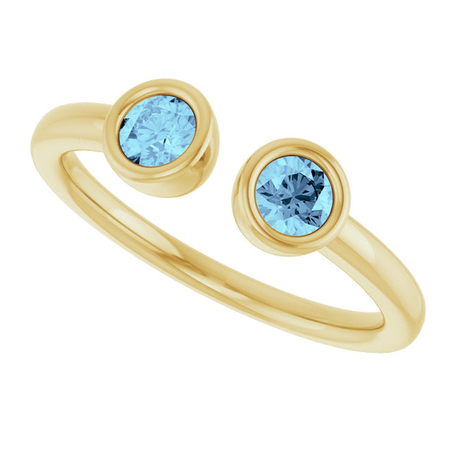 14K Gold Round Natural Aquamarine Bezel-Set Two-Stone Ring - Yellow Gold - view 5