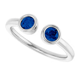 14K Gold Round Natural Blue Sapphire Bezel-Set Two-Stone Ring - White Gold - view 5