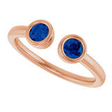 14K Gold Round Natural Blue Sapphire Bezel-Set Two-Stone Ring - Rose Gold - view 5