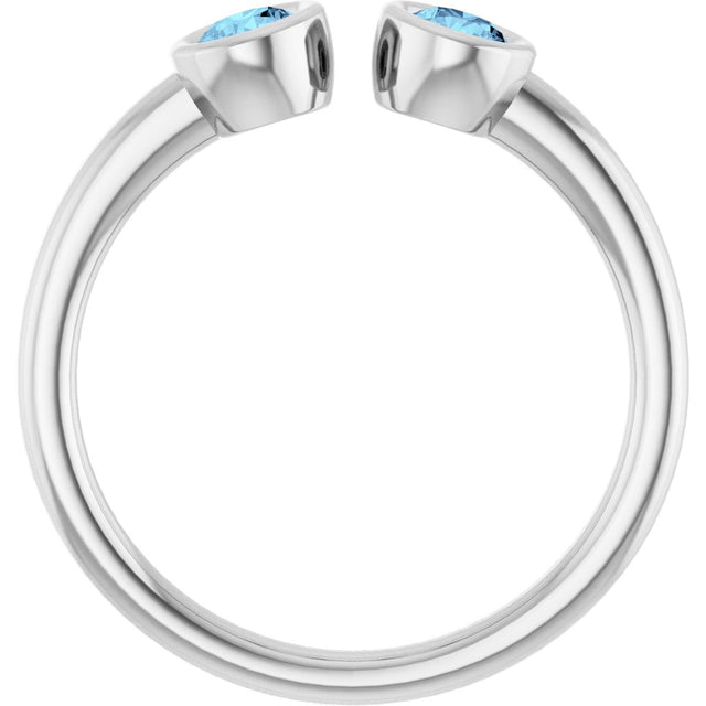 14K Gold Round Natural Aquamarine Bezel-Set Two-Stone Ring - White Gold - view 2