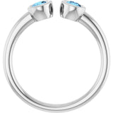 Platinum Round Natural Aquamarine Bezel-Set Two-Stone Ring - view 2