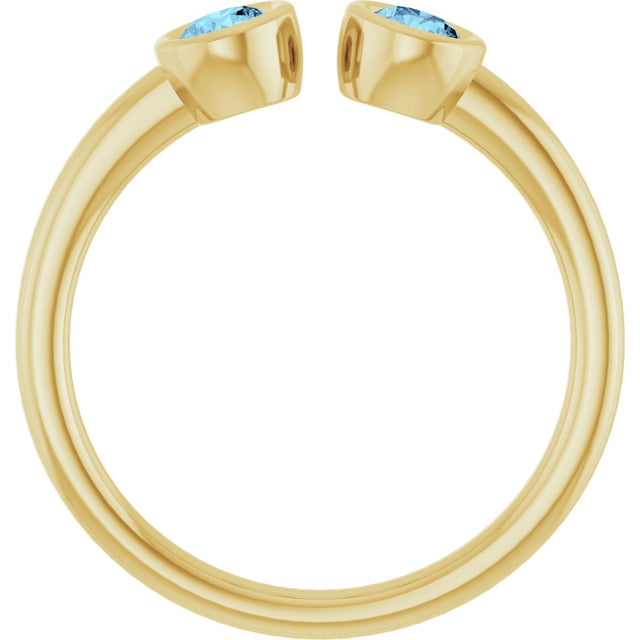 14K Gold Round Natural Aquamarine Bezel-Set Two-Stone Ring - Yellow Gold - view 2