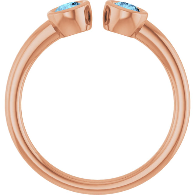 14K Gold Round Natural Aquamarine Bezel-Set Two-Stone Ring - Rose Gold - view 2