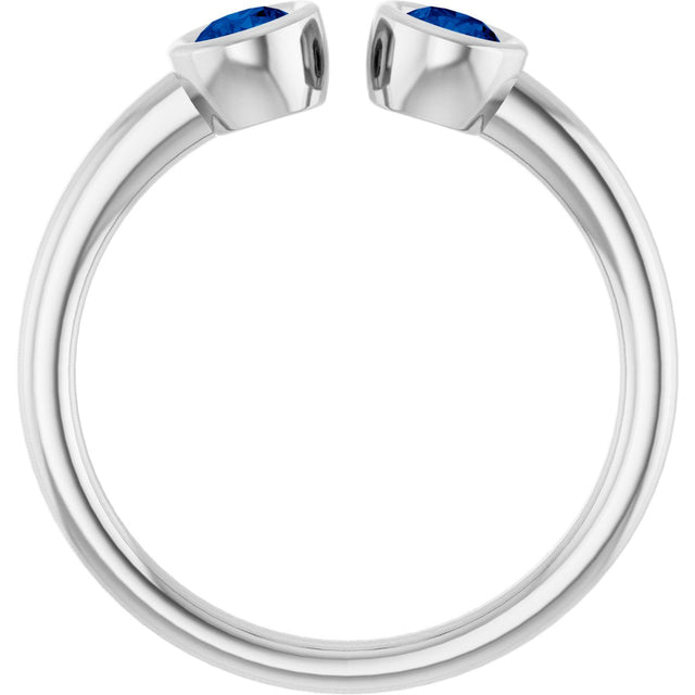 14K Gold Round Natural Blue Sapphire Bezel-Set Two-Stone Ring - White Gold - view 2