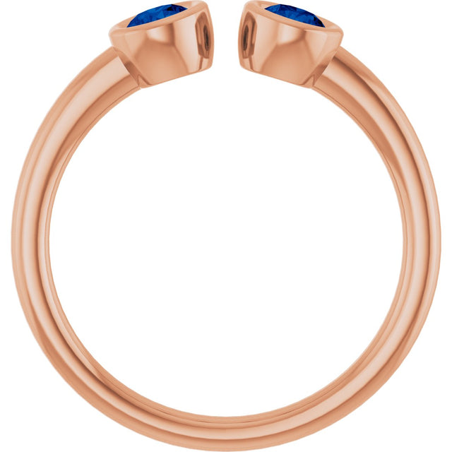 14K Gold Round Natural Blue Sapphire Bezel-Set Two-Stone Ring - Rose Gold - view 2