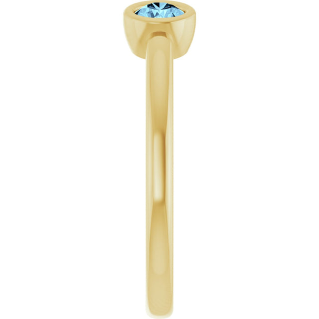 14K Gold Round Natural Aquamarine Bezel-Set Two-Stone Ring - Yellow Gold - view 4