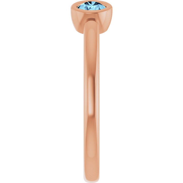 14K Gold Round Natural Aquamarine Bezel-Set Two-Stone Ring - Rose Gold - view 4