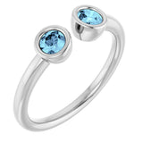 Platinum Round Natural Aquamarine Bezel-Set Two-Stone Ring