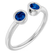 14K Gold Round Lab-Grown Blue Sapphire Bezel-Set Two-Stone Ring - White Gold
