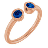 14K Gold Round Lab-Grown Blue Sapphire Bezel-Set Two-Stone Ring - Rose Gold
