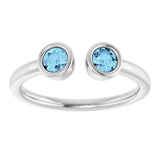 14K Gold Round Natural Aquamarine Bezel-Set Two-Stone Ring - White Gold - view 3