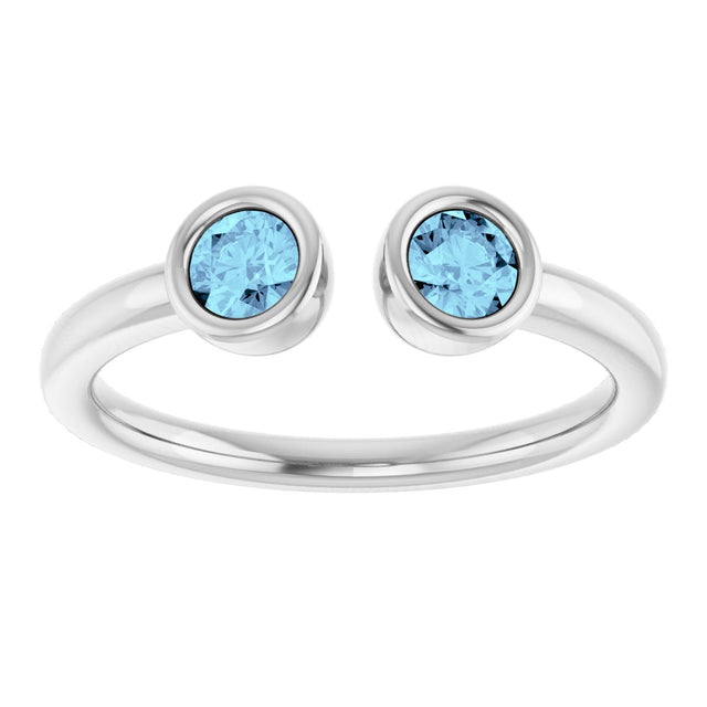 14K Gold Round Natural Aquamarine Bezel-Set Two-Stone Ring - White Gold - view 3