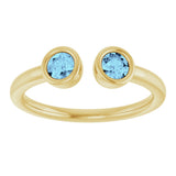 14K Gold Round Natural Aquamarine Bezel-Set Two-Stone Ring - Yellow Gold - view 3