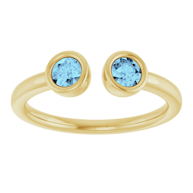 14K Gold Round Natural Aquamarine Bezel-Set Two-Stone Ring - Yellow Gold - view 3