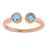 14K Gold Round Natural Aquamarine Bezel-Set Two-Stone Ring - Rose Gold - view 3