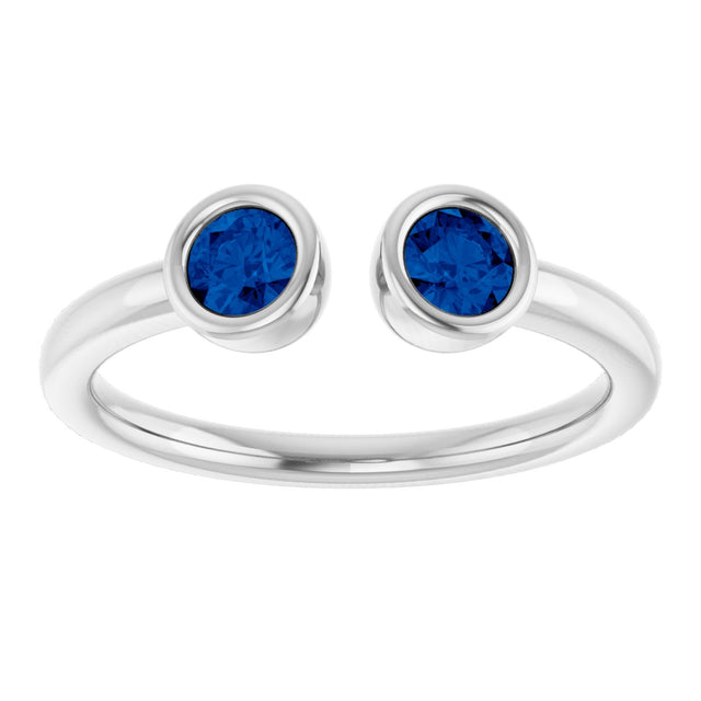 14K Gold Round Lab-Grown Blue Sapphire Bezel-Set Two-Stone Ring - White Gold - view 3