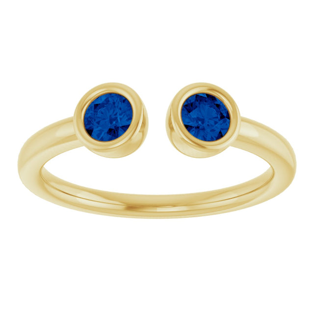 14K Gold Round Natural Blue Sapphire Bezel-Set Two-Stone Ring - Yellow Gold - view 3