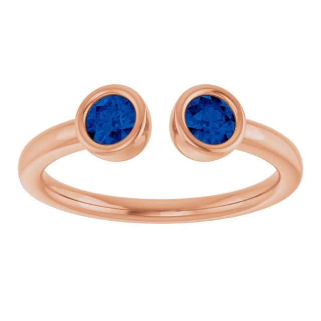 14K Gold Round Natural Blue Sapphire Bezel-Set Two-Stone Ring - Rose Gold - view 3