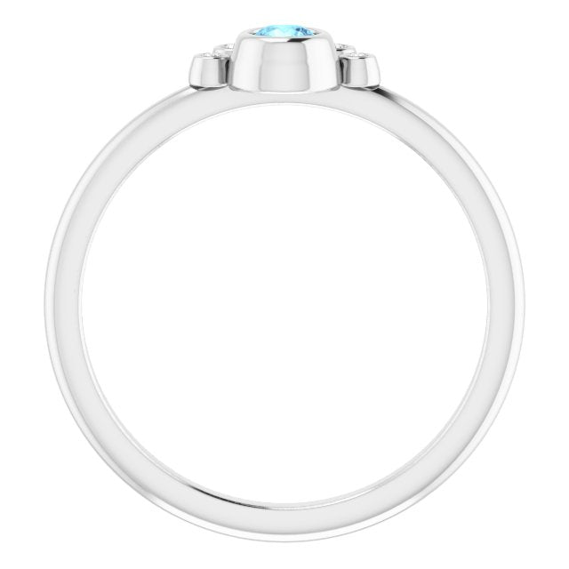 Platinum Round Natural Aquamarine Stackable Bezel-Set Ring - view 7