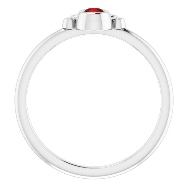 Platinum Round Natural Mozambique Garnet Stackable Bezel-Set Ring - view 7