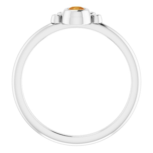 Platinum Round Natural Citrine Stackable Bezel-Set Ring - view 7