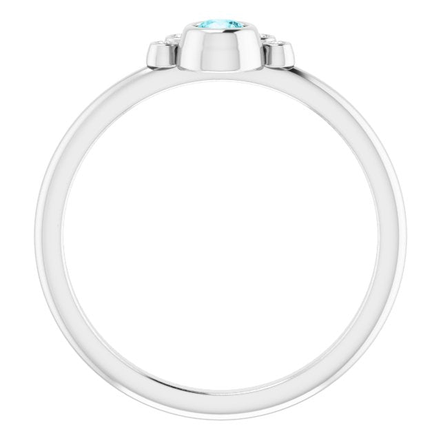 Platinum Round Natural Blue Zircon Stackable Bezel-Set Ring - view 7