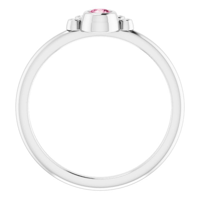 14K Gold Round Natural Pink Tourmaline Stackable Bezel-Set Ring - White Gold - view 7