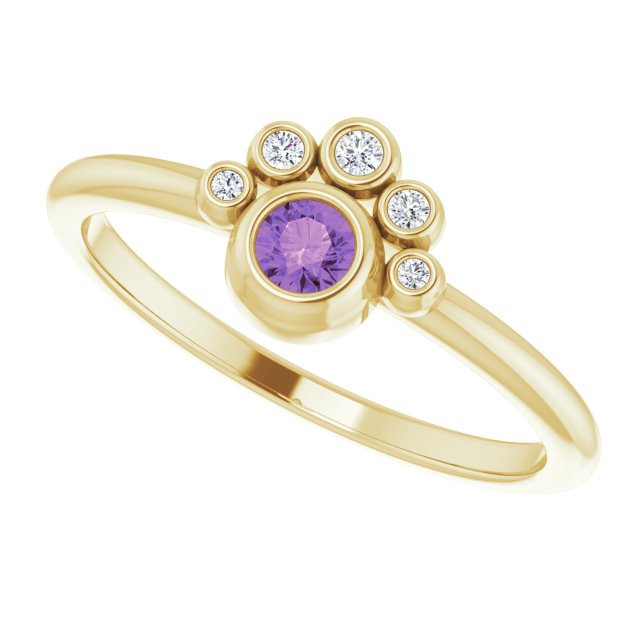 14K Gold Round Natural Amethyst Stackable Bezel-Set Ring - Yellow Gold - view 10