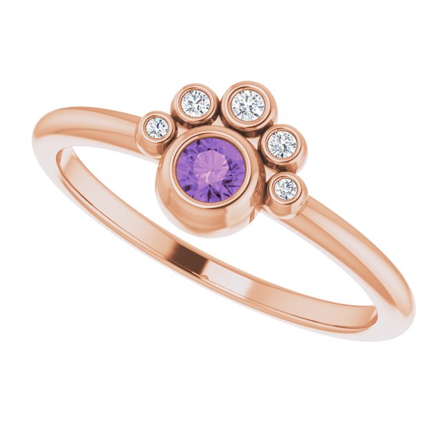 14K Gold Round Natural Amethyst Stackable Bezel-Set Ring - Rose Gold - view 10