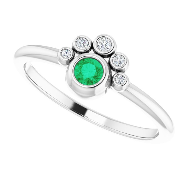 14K Gold Round Lab-Grown Emerald Stackable Bezel-Set Ring - White Gold - view 10
