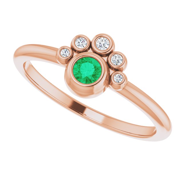 14K Gold Round Natural Emerald Stackable Bezel-Set Ring - Rose Gold - view 10
