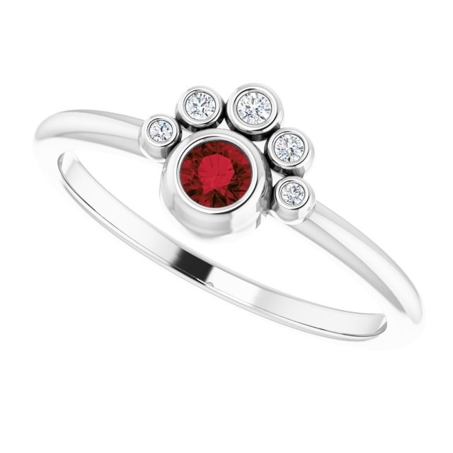 14K Gold Round Natural Mozambique Garnet Stackable Bezel-Set Ring - White Gold - view 10