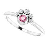Platinum Round Natural Pink Tourmaline Stackable Bezel-Set Ring - view 10