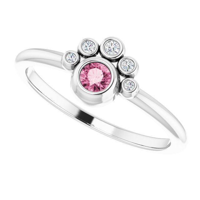 Platinum Round Natural Pink Tourmaline Stackable Bezel-Set Ring - view 10