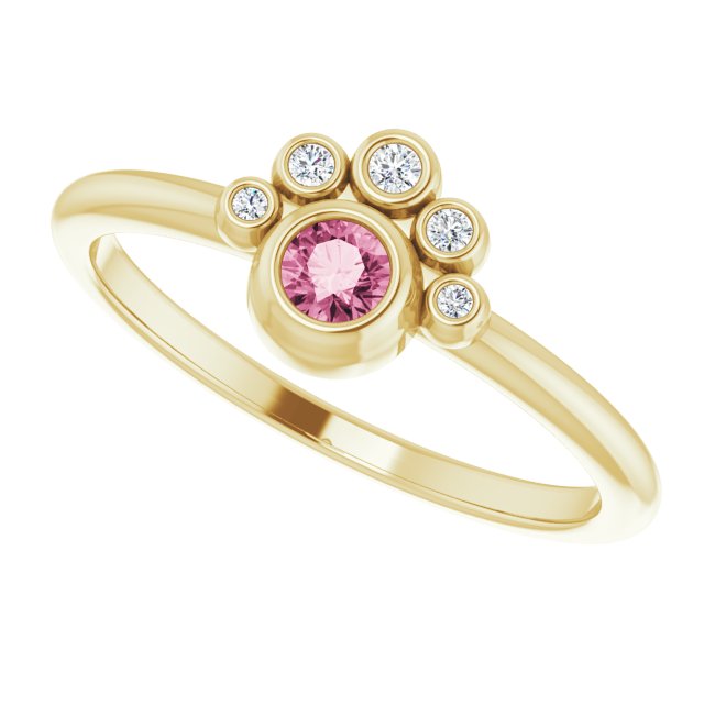14K Gold Round Natural Pink Tourmaline Stackable Bezel-Set Ring - Yellow Gold - view 10