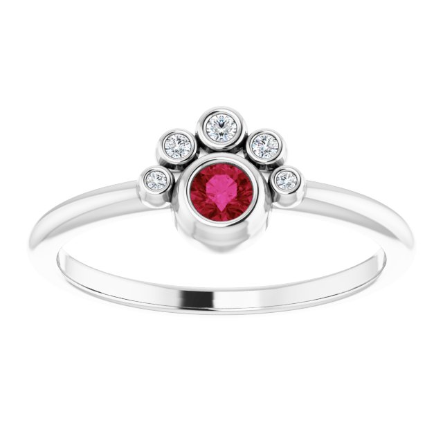 Platinum Round Lab-Grown Ruby Stackable Bezel-Set Ring - view 8