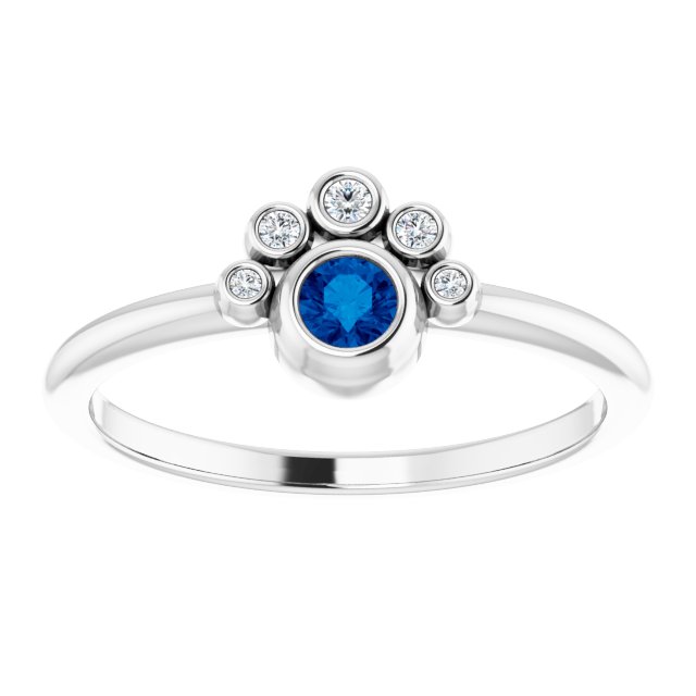 Platinum Round Natural Blue Sapphire Stackable Bezel-Set Ring - view 8