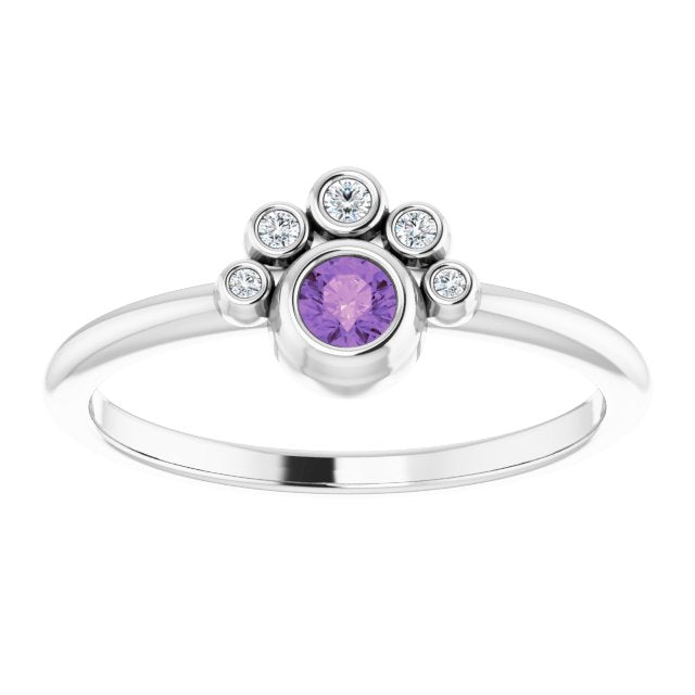 Platinum Round Natural Amethyst Stackable Bezel-Set Ring - view 8