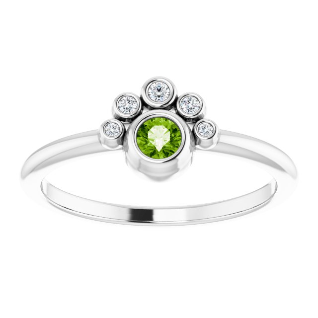 14K Gold Round Natural Peridot Stackable Bezel-Set Ring - White Gold - view 8