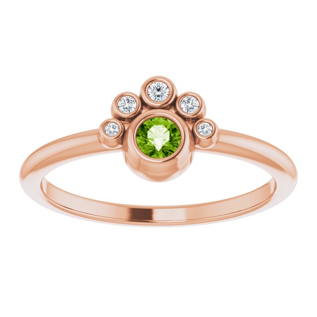 14K Gold Round Natural Peridot Stackable Bezel-Set Ring - Rose Gold - view 8